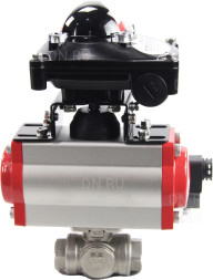 Кран шаровой BV3232P(4pc)-SP-3WL-T-ISO-H Ду25 Ру63 стандартнопроходной трехходовой L-тип, нерж. сталь SS316, внутренняя резьба, уплотнение - PTFE, пн.приводом PA-DA-052, пн.распределителем 4M310-08 AC220V и БКВ APL-210N