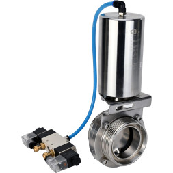 Затвор дисковый поворотный WBV3131S-2W-T-H Ду20 Ру10 резьбовой, пищевая нержавеющая сталь 304, уплотнение – Silicon, с пневмоприводом PA-SA-85 и пневмораспределителем 4V320-08 AC220V