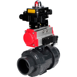 Кран шаровой BV4242E-FP-GRM-ISO Дн40 Ру10 полнопроходной, корпус - НПВХ, шар - НПВХ, уплотнение - EPDM, с пневмоприводом PA-DA-052, пневмораспределителем 4M310-08 DC24V и БКВ APL-410N EX