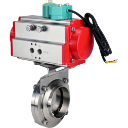 Затвор дисковый поворотный WBV3131S-2W-W-H Ду20 Ру10 под приварку, пищевая нержавеющая сталь 304, уплотнение - Silicon, с пневмоприводом PA-DA-052 и магнитным переключателем ALS200D