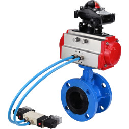 Затвор дисковый поворотный WBV1313E-2W-F-H Ду65 Ру16 фланцевый, корпус - чугун GGG40, диск - чугун GGG40, уплотнение - EPDM, с пневмоприводом PA-DA-105, пневмораспределителем 4V320-08 AC220V и БКВ APL-210N