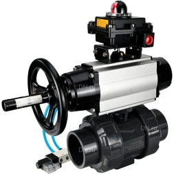 Кран шаровой BV4242E-FP-GRM-ISO Дн100 Ру10 полнопроходной, корпус - НПВХ, шар - НПВХ, уплотнение - EPDM, с пневмоприводом PA-DA-105-1, пневмораспределителем 4V320-10 AC220V и БКВ APL-410N EX