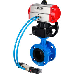 Затвор дисковый поворотный WBV1313E-2W-F-H Ду80 Ру16, корпус - чугун GGG40, диск - чугун GGG40, уплотнение - EPDM, с пневмоприводом PA-DA-105, пневмораспределителем 4M320-08 AC220V и ручным дублером MON1-250-T26-ISO