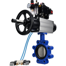 Затвор дисковый поворотный WBV1631N-2W-Fb-H Ду125 Ру16 LUG корпус - чугун QT450, диск - нержавеющая сталь 304, уплотнение - NBR, с пневмоприводом PA-DA-105-1, пневмораспределителем 4V320-08 AC220V, БКВ APL-410N EX и БПВ AFC2000