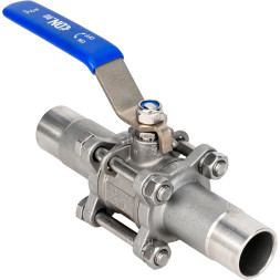 Кран шаровой BV3131P(3pc)-FP-W-H LONG Ду10 Ру63 нержавеющая сталь SS304, полнопроходной, трехсоставной, уплотнение - PTFE, под приварку, с рукояткой