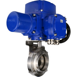 Затвор дисковый поворотный WBV3131S-2W-W-H Ду80 Ру10 под приварку, корпус - пищевая нержавеющая сталь 304, уплотнение - Silicon, с электроприводом QT-N-005M-O2-220VAC-У1 с моментной муфтой и штурвалом