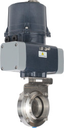 Затвор дисковый поворотный WBV3131E-2W-C-H Ду25 Ру10 кламповый, корпус - пищевая нержавеющая сталь AISI 304, диск - нержавеющая сталь AISI 304, уплотнение - EPDM, с электроприводом четвертьоборотным QTSA-N-003EM-O0-220VAC с пружинным возвратом