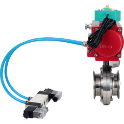 Затвор дисковый поворотный кламповый WBV3131S-2W-C-H Ду25 Ру10 корпус - пищевая нержавеющая сталь 304, уплотнение - Silicon, с пневмоприводом PA-DA-052, пневмораспределителем 4V320-10 AC220V и магнитным переключателем ALS200D
