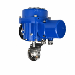 Затвор дисковый поворотный WBV3131S-2W-C-H Ду25 Ру10 кламповый, корпус - пищевая нержавеющая сталь 304, уплотнение - Silicon, с электроприводом QT-N-005M-O2-220VAC-У1 с моментной муфтой и штурвалом