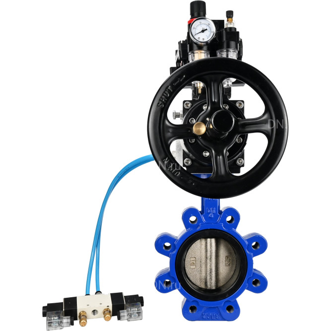 Затвор дисковый поворотный WBV1616E-2W-Fb-H Ду125 Ру16 LUG корпус - чугун QT450, диск - чугун QT450, уплотнение - EPDM, с пневмоприводом PA-DA-105-1, пневмораспределителем 4V320-08 AC220V, БКВ APL-410N EX и БПВ AFC2000 в Уфе