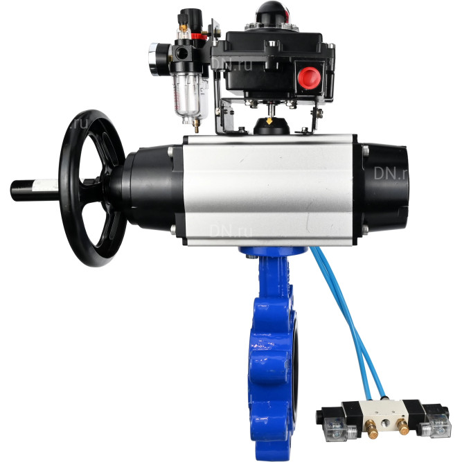 Затвор дисковый поворотный WBV1616E-2W-Fb-H Ду125 Ру16 LUG корпус - чугун QT450, диск - чугун QT450, уплотнение - EPDM, с пневмоприводом PA-DA-105-1, пневмораспределителем 4V320-08 AC220V, БКВ APL-410N EX и БПВ AFC2000 в Уфе