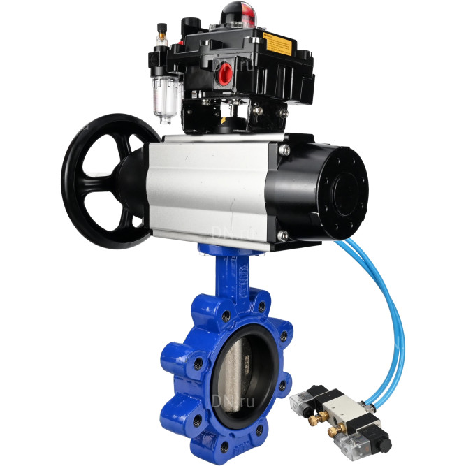 Затвор дисковый поворотный WBV1616E-2W-Fb-H Ду125 Ру16 LUG корпус - чугун QT450, диск - чугун QT450, уплотнение - EPDM, с пневмоприводом PA-DA-105-1, пневмораспределителем 4V320-08 AC220V, БКВ APL-410N EX и БПВ AFC2000 в Уфе