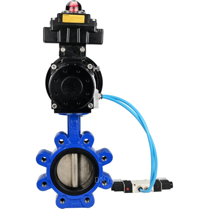 Затвор дисковый поворотный WBV1616E-2W-Fb-H Ду125 Ру16 LUG корпус - чугун QT450, диск - чугун QT450, уплотнение - EPDM, с пневмоприводом PA-DA-105-1, пневмораспределителем 4V320-08 AC220V, БКВ APL-410N EX и БПВ AFC2000 в Уфе