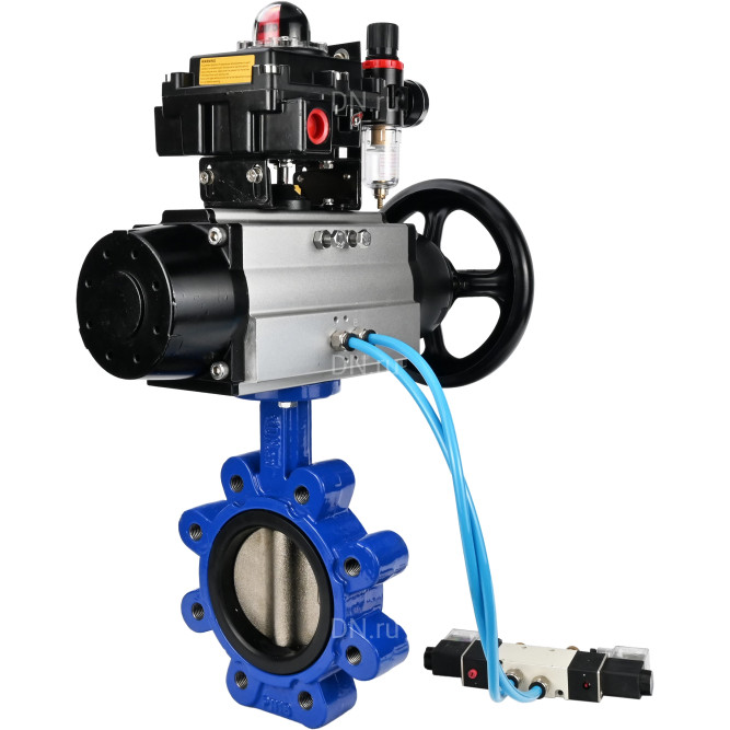Затвор дисковый поворотный WBV1616E-2W-Fb-H Ду125 Ру16 LUG корпус - чугун QT450, диск - чугун QT450, уплотнение - EPDM, с пневмоприводом PA-DA-105-1, пневмораспределителем 4V320-08 AC220V, БКВ APL-410N EX и БПВ AFC2000 в Уфе