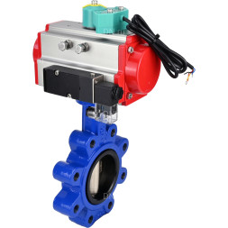 Затвор дисковый поворотный WBV1616E-2W-Fb-H Ду80 Ру16 LUG корпус - чугун QT450, диск - чугун QT450, уплотнение - EPDM, с пневмоприводом PA-DA-083, пневмораспределителем 4M310-08 DC24V и магнитным переключателем ALS200D
