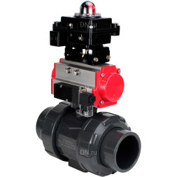 Кран шаровой BV4242E-FP-GRM-ISO Дн100 Ру10 полнопроходной, корпус - НПВХ, шар - НПВХ, уплотнение - EPDM, с пневмоприводом PA-DA-065, пневмораспределителем 4M310-08 DC24V и БКВ APL-410N EX