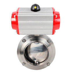 Затвор дисковый поворотный WBV3131S-2W-W-H Ду65 Ру10 под приварку, пищевая нержавеющая сталь 304, уплотнение – Silicon, с пневмоприводом PA-SA-083 с возвратными пружинами