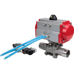 Кран шаровой BV3131P(3pc)-FP-W-ISO-H LONG Ду50 Ру40 полнопроходной, корпус - нерж.сталь 304, уплотнение - PTFE, под приварку, с пневмоприводом PA-SA-105 и пневмораспределителем 4M320-08 AC220V