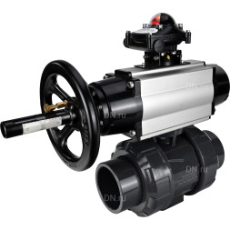 Кран шаровой BV4242E-FP-GRM-ISO Дн40 Ру10 полнопроходной, корпус - НПВХ, шар - НПВХ, уплотнение - EPDM, с пневмоприводом PA-DA-105-1 и БКВ APL-210N