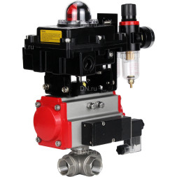 Кран шаровой BV3232P(4pc)-SP-3WL-T-ISO-H Ду50 Ру63 стандартнопроходной трехходовой L-тип, нержавеющая сталь SS316, внутренняя резьба, PTFE, пн.приводом PA-SA-083, пн.распределителем 4M310-08 AC220V, БКВ APL-410N EX и БПВ AFC2000