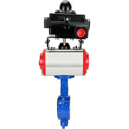 Затвор дисковый поворотный WBV3432P-2W-Fb-H Ду40 Ру16, корпус - углеродистая сталь WCB, диск - нержавеющая сталь 316L, уплотнение - PTFE, с пневмоприводом PA-SA-105, пневмораспределителем 4M310-08 AC220V, БКВ APL-410N EX