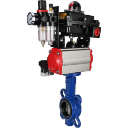 Затвор дисковый поворотный WBV1432E-2W-Fb-H Ду50 Ру16, корпус - чугун GGG50, диск - нержавеющая сталь 316L, уплотнение - EPDM, с пневмоприводом PA-SA-083 пневмораспределителем 4M310-08 AC220V, БКВ APL-410N EX, БПВ AFC2000