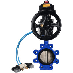 Затвор дисковый поворотный WBV1616E-2W-Fb-H Ду150 Ру16 LUG корпус - чугун QT450, диск - чугун QT450, уплотнение - EPDM, с пневмоприводом PA-DA-105-1, пневмораспределителем 4V320-10 AC220V и БКВ APL-410N EX