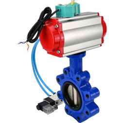 Затвор дисковый поворотный WBV1616E-2W-Fb-H Ду150 Ру16 LUG корпус - чугун QT450, диск - чугун QT450, уплотнение - EPDM, с пневмоприводом PA-DA-105, пневмораспределителем 4V320-08 AC220V и магнитным переключателем ALS200D