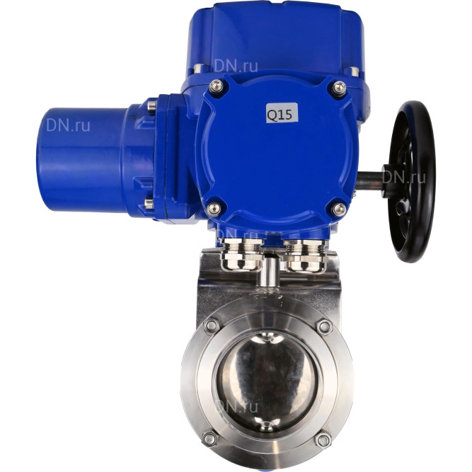 Затвор дисковый поворотный WBV3131S-2W-W-H Ду32 Ру10 под приварку, корпус - пищевая нержавеющая сталь 304, уплотнение - Silicon, с электроприводом QT-N-005M-O2-380VAC-У1 с моментной муфтой и штурвалом в Уфе