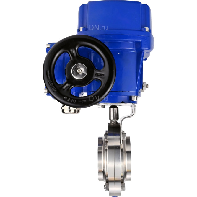 Затвор дисковый поворотный WBV3131S-2W-W-H Ду32 Ру10 под приварку, корпус - пищевая нержавеющая сталь 304, уплотнение - Silicon, с электроприводом QT-N-005M-O2-380VAC-У1 с моментной муфтой и штурвалом в Уфе