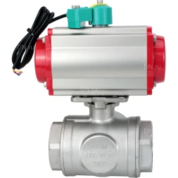 Кран шаровой BV3232P(4pc)-SP-3WL-T-ISO-H Ду65 Ру40 стандартнопроходной L-тип, внутренняя резьба, корпус - нержавеющая сталь 316, уплотнение - PTFE, пневмопривод PA-DA-083, пневмораспределитель 4M310-08 AC220V и магнитным переключателем ALS200D