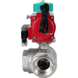 Кран шаровой BV3232P(4pc)-SP-3WL-T-ISO-H Ду65 Ру40 стандартнопроходной L-тип, внутренняя резьба, корпус - нержавеющая сталь 316, уплотнение - PTFE, пневмопривод PA-DA-083, пневмораспределитель 4M310-08 AC220V и магнитным переключателем ALS200D