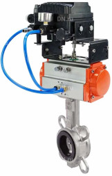 Затвор дисковый поворотный WBV3232N-2W-Fb-H Ду200 Ру16, корпус - нержавеющая сталь 316L, диск - нержавеющая сталь 316L, уплотнение - NBR, с пневмоприводом PA-DA-130 и с электропневматическим поворотным позиционером YT-1000RSN без обратной связи