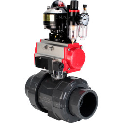 Кран шаровой BV4242E-FP-GRM-ISO Дн20 Ру10 полнопроходной, корпус - НПВХ, шар - НПВХ, уплотнение - EPDM, с пневмоприводом PA-DA-052, пневмораспределителем 4M310-08 AC220V, БКВ APL-510N EX и БПВ AFC2000