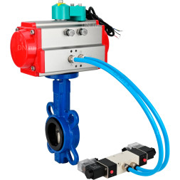 Затвор дисковый поворотный WBV1413E-2W-Fb-H Ду80 Ру16 корпус - чугун GGG50, диск - чугун GGG40, уплотнение - EPDM, с пневмоприводом PA-DA-065, пневмораспределителем 4V320-08 AC220V и магнитным переключателем ALS200D