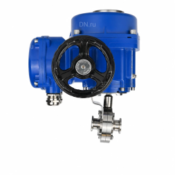 Затвор дисковый поворотный WBV3131S-2W-C-H Ду80 Ру10 кламповый, корпус - пищевая нержавеющая сталь 304, уплотнение - Silicon, с электроприводом QT-N-005M-O2-220VAC-У1 с моментной муфтой и штурвалом