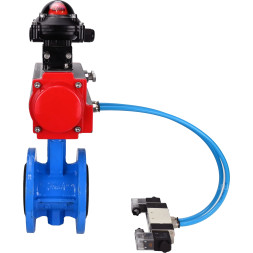Затвор дисковый поворотный WBV1313E-2W-F-H Ду125 Ру16 фланцевый, корпус - чугун GGG40, диск - чугун GGG40, уплотнение - EPDM, с пневмоприводом PA-DA-130, пневмораспределителем 4V320-10 AC220V и БКВ APL-210N