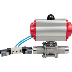 Кран шаровой BV3131P(3pc)-FP-W-ISO-H LONG Ду65 Ру25 полнопроходной, корпус - нержавеющая сталь 304, уплотнение - PTFE, под приварку, с пневмоприводом PA-DA-083 и пневмораспределителем 4V320-08 AC220V
