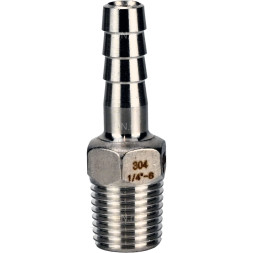 Штуцер елочка BF31-T-1 1/4-32 1 1/4″х32мм Ду32 Ру16 шланговый, корпус - нержавеющая сталь AISI 304 (CF8), присоединение - наружная резьба/штуцер