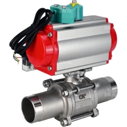 Кран шаровой BV3232P(3pc)-FP-W-ISO-H LONG Ду10 Ру63 полнопроходной, корпус - нержавеющая сталь 316, уплотнение - PTFE, под приварку, с пневмоприводом PA-DA-052, пневмораспределителем 4M310-08 DC24V и магнитным переключателем ALS200D