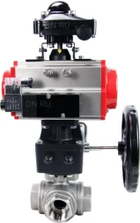Кран шаровой BV3232P(4pc)-SP-3WL-T-ISO-H Ду25 Ру63 стандартнопроходной трехходовой L-тип, нерж. сталь SS316, внутренняя резьба, PTFE, пн.приводом PA-DA-065, пн.распределителем 4M310-08 AC220V, БКВ APL-210N и ручным дублером MON1-250-T26-ISO