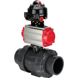 Кран шаровой BV4242E-FP-GRM-ISO Дн15 Ру10 полнопроходной, корпус - НПВХ, шар - НПВХ, уплотнение - EPDM, с пневмоприводом PA-DA-052 и БКВ APL-510N EX