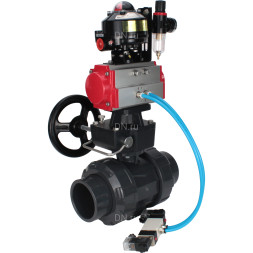 Кран шаровой BV4242E-FP-GRM-ISO Дн100 Ру10 полнопроходной, корпус - НПВХ, шар - НПВХ, уплотнение - EPDM, с пневмоприводом PA-DA-065, пневмораспределителем 4V320-08 AC220V, ручным дублером MON1-250-T26-ISO, БКВ APL-510N EX и БПВ AFC2000