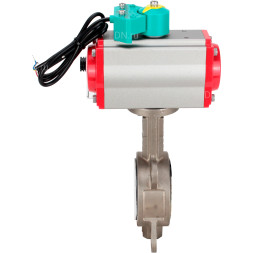 Затвор дисковый поворотный WBV3232P-2W-Fb-H Ду40 Ру16 корпус - нержавеющая сталь 316L, диск - нержавеющая сталь 316L, уплотнение - PTFE, с пневмоприводом PA-DA-083, пневмораспределителем 4M310-08 DC24V и магнитным переключателем ALS200D