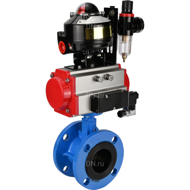 Затвор дисковый поворотный WBV1313E-2W-F-H Ду200 Ру16 фланцевый, корпус - чугун GGG40, диск - чугун GGG40, EPDM, с пневмоприводом PA-DA-140, пневмораспределителем 4M310-08 AC220V, БКВ APL-510N EX и БПВ AFC2000 в Уфе