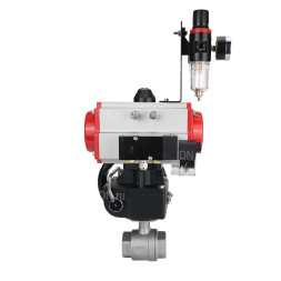 Кран шаровой BV3232P(2pc)-FP-T-ISO-H Ду25 Ру63 полнопроходной двухходовой, нержавеющая сталь SS316, внутренняя резьба, PTFE, с пневмоприводом PA-DA-065, с пневмораспределителем 4M310-08 220В, с ручным дублером MON1-250-T26-ISO, с БПВ AFC2000
