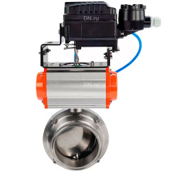 Затвор дисковый поворотный кламповый WBV3131S-2W-C-H Ду20 Ру10 корпус - пищевая нержавеющая сталь 304, уплотнение – Silicon, с пневмоприводом PA-DA-065 и позиционером YT-1000RSN без обратной связи