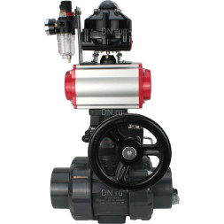 Кран шаровой BV4242E-FP-GRM-ISO Дн15 Ру10 полнопроходной, корпус - НПВХ, шар - НПВХ, уплотнение - EPDM, с пневмоприводом PA-DA-052, пневмораспределителем 4V320-10 AC220V, ручным дублером MON1-250-T26-ISO, БКВ APL-510N EX и БПВ AFC2000