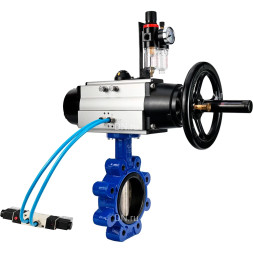 Затвор дисковый поворотный WBV1616E-2W-Fb-H Ду125 Ру16 LUG, корпус - чугун QT450, диск - чугун QT450, уплотнение - EPDM, с пневмоприводом PA-DA-105-1, пневмораспределителем 4M320-10 AC220V и БПВ AFC2000