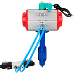 Затвор дисковый поворотный WBV1413E-2W-Fb-H Ду40 Ру16 корпус - чугун GGG50, диск - чугун GGG40, уплотнение - EPDM, 9х9, F05, с пневмоприводом PA-DA-052, пневмораспределителем 4V320-10 AC220V и магнитным переключателем ALS200D